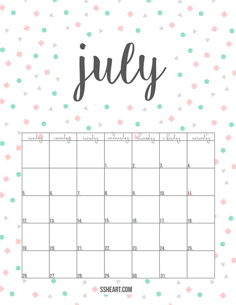 month of july calendar.